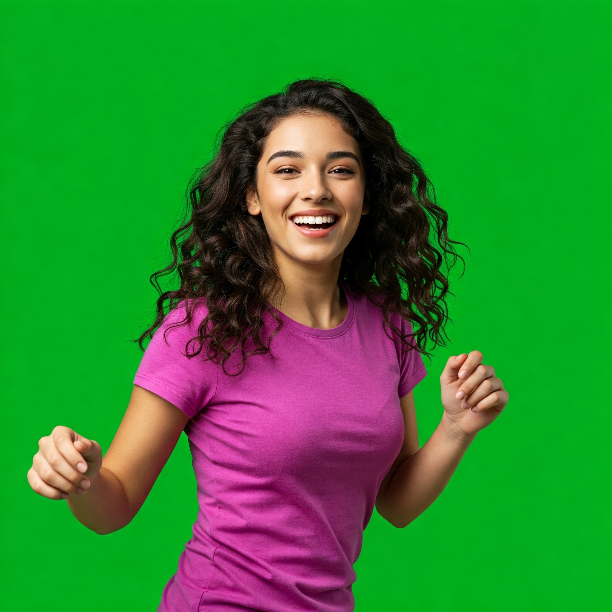 photo of Happy Young Woman Dancing Against Green Screen